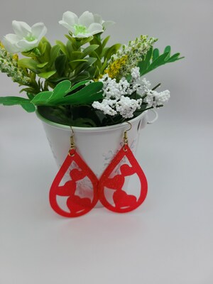Jelly Earrings, Waterproof, Heart Shapes, Valentine Earrings, Lightweight, Red Hearts, Red Teardrops, Hearts and Kisses, Love, Unique - image3